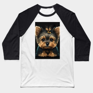 Super Cute Yorkshire Terrier Puppy Portrait Baseball T-Shirt